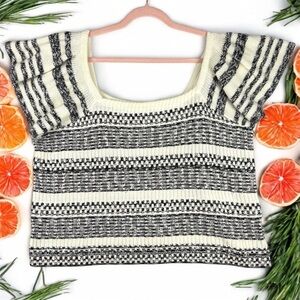 Treasure & Bond Striped Knit Women's 3X Crop Top Cable Knit Flutter Off Sleeves